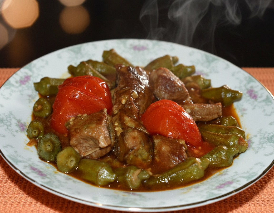 خورش بامیه با بادمجان