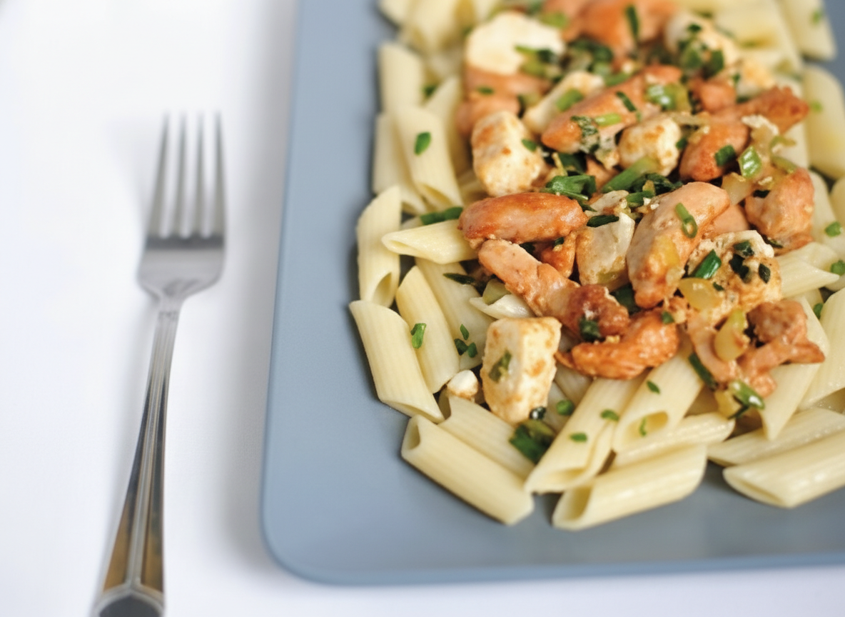 پاستا با مرغ و پنیر فتا