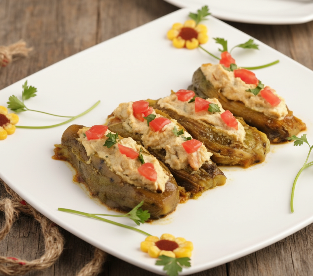 بادنجان شکم پر با مرغ