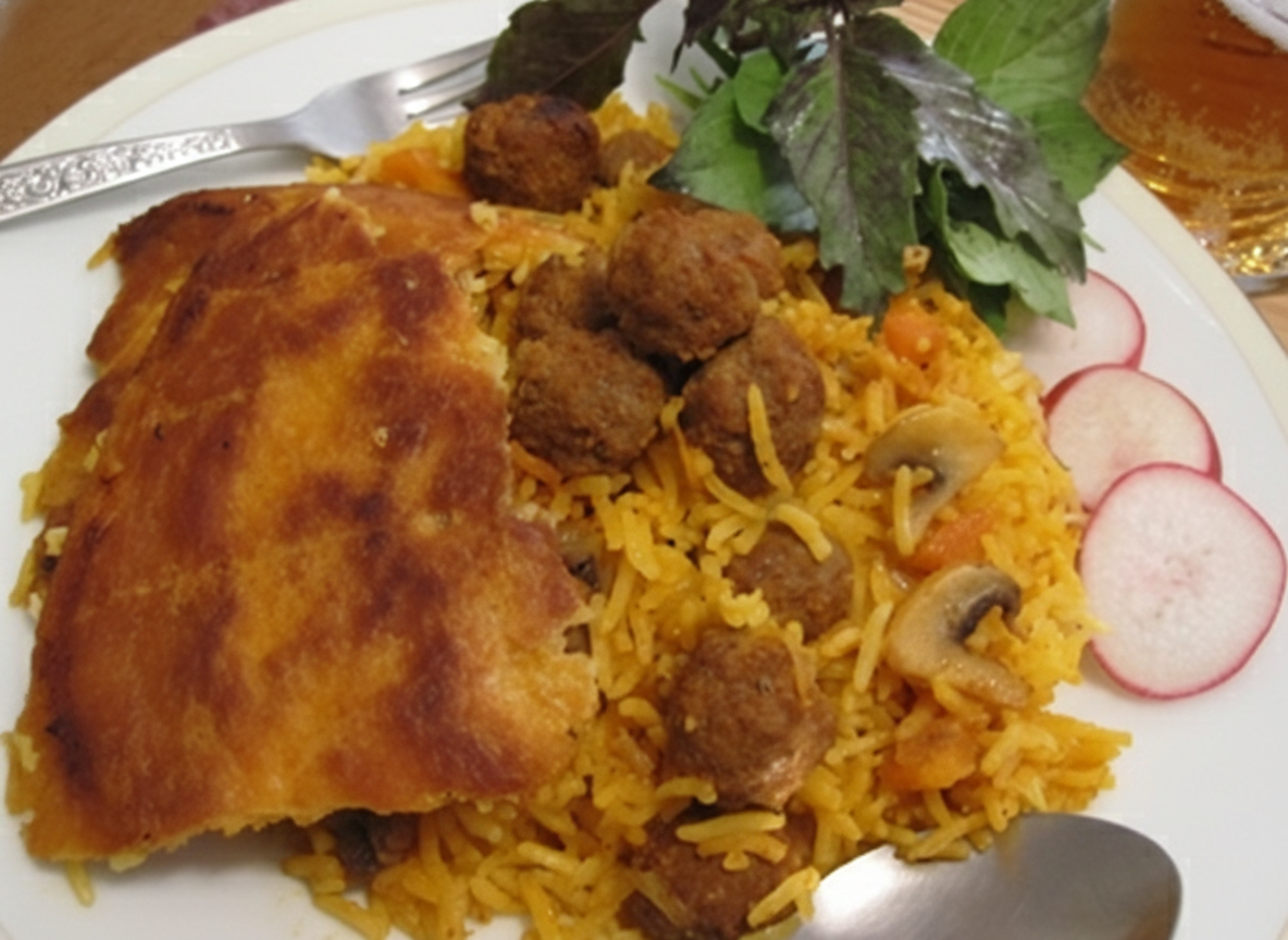 پلو قارچ با کوفته قلقلی